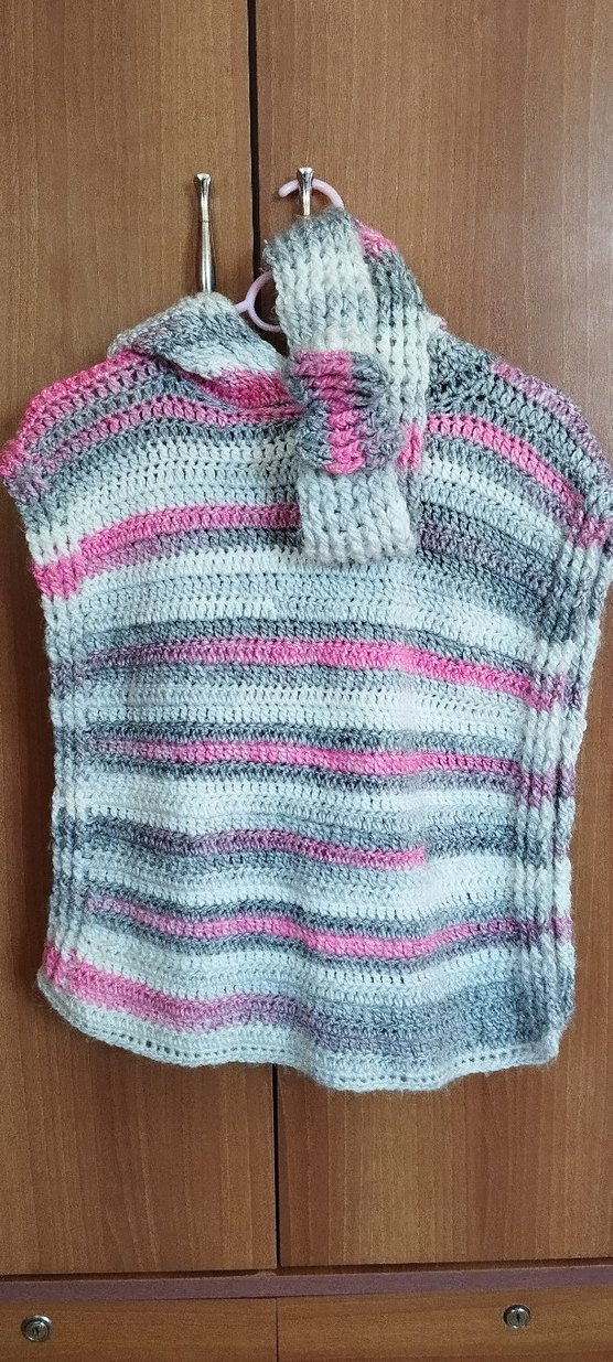 Bohem Çok Renkli Örgü Kız Panço - Görsel 2