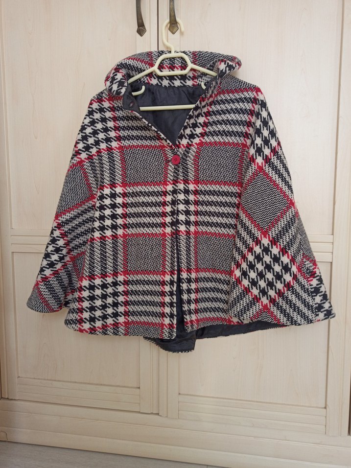 Düğmeli Ekose Desenli Kısa Hamile Paltosu - Görsel 2