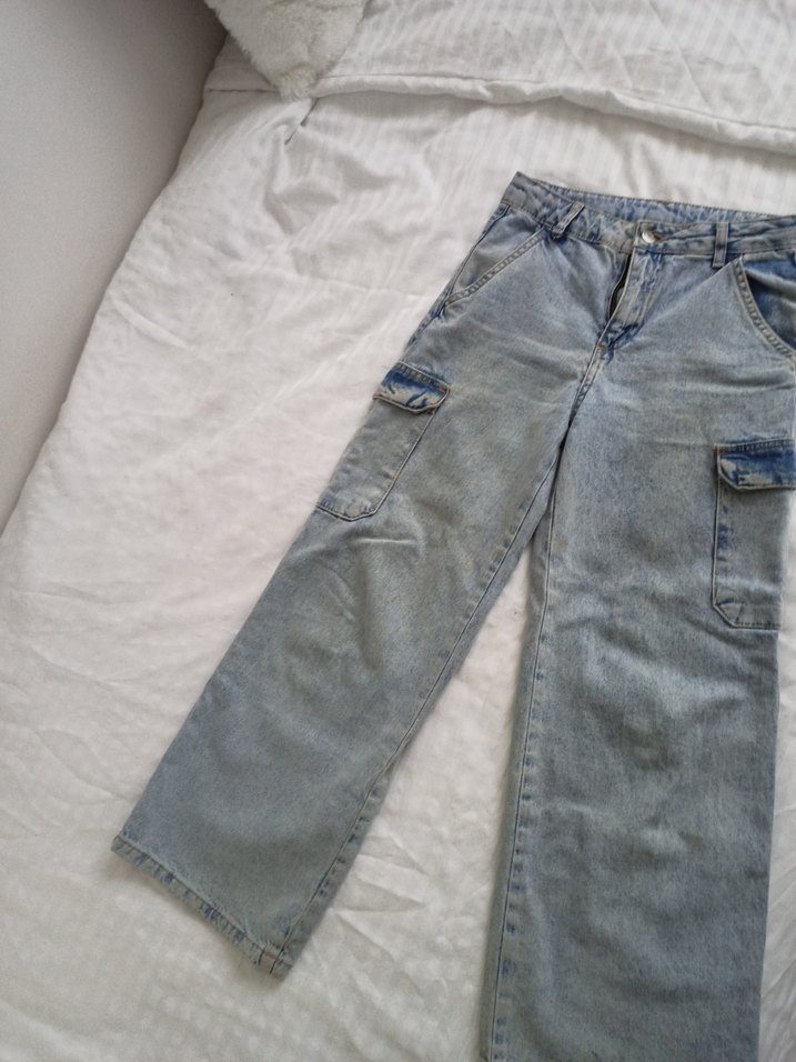 Gri Midi Geniş Kesim Denim Kadın Pantolon - Görsel 2