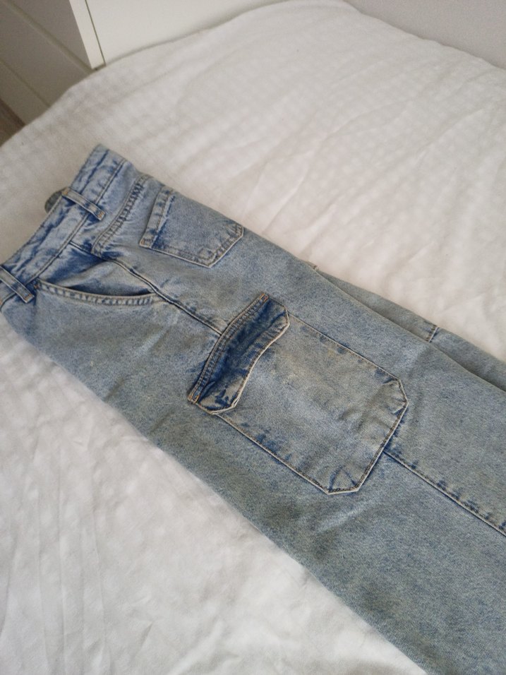 Gri Midi Geniş Kesim Denim Kadın Pantolon - Görsel 4