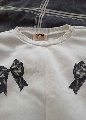 Beyaz Pamuklu Fiyonk Baskılı Sweatshirt - Görsel 2