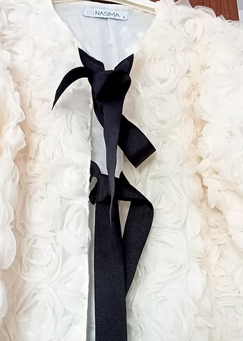 Nakışlı Beyaz kadın hırka yazlık papyonlu - Görsel 6