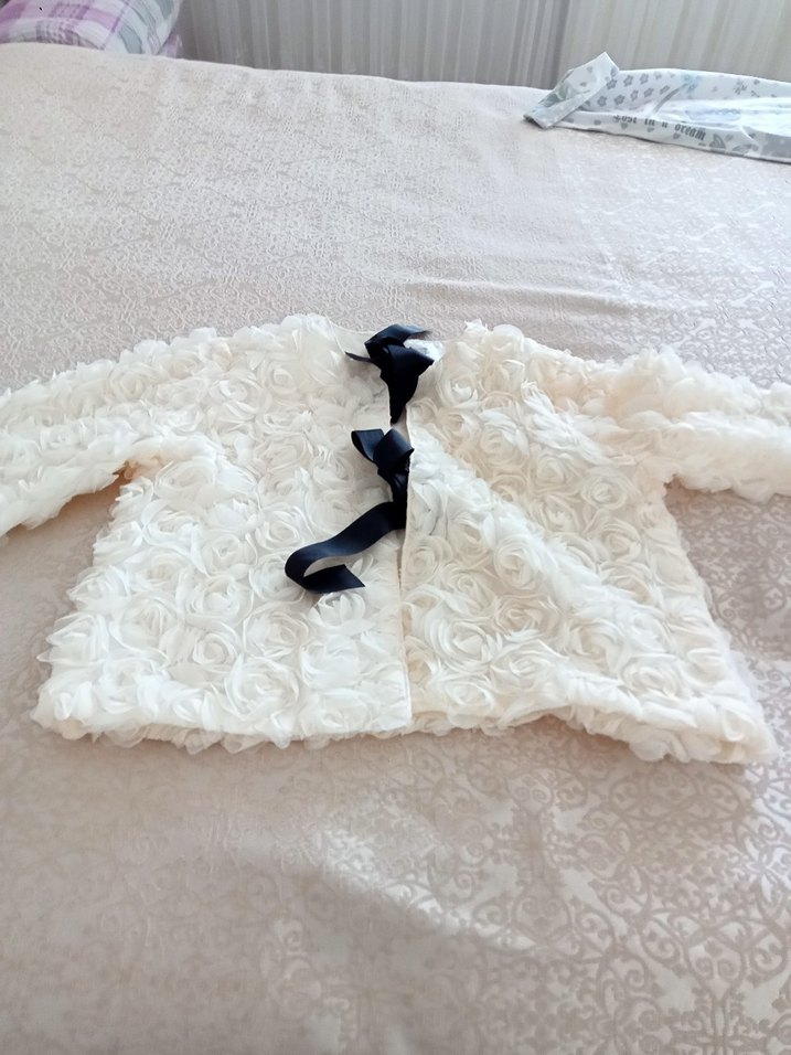 Nakışlı Beyaz kadın hırka yazlık papyonlu - Görsel 5