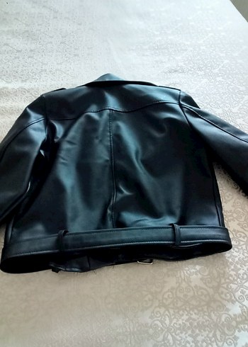 Kadın Siyah Deri Kemerli Biker Ceket - Görsel 2