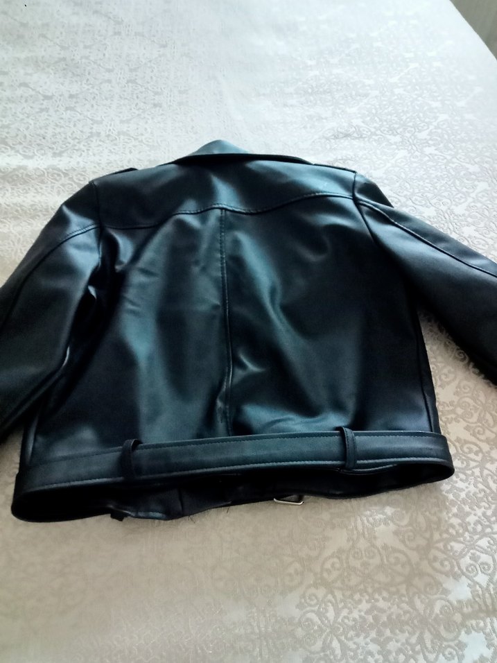 Kadın Siyah Deri Kemerli Biker Ceket - Görsel 2