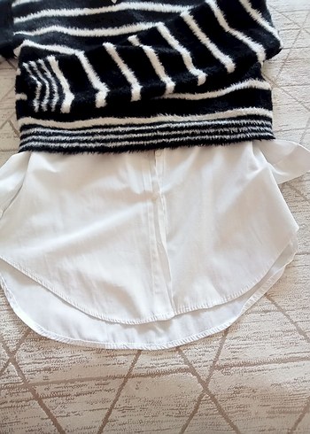 Zebra Desenli Kısa Örgü Kadın Kazak ve gömlek takım - Görsel 2