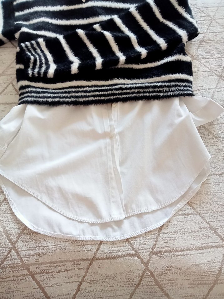 Zebra Desenli Kısa Örgü Kadın Kazak ve gömlek takım - Görsel 2