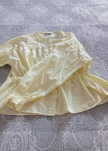 Sarı Bol Kesim Keten Kadın gömlek - Görsel 5