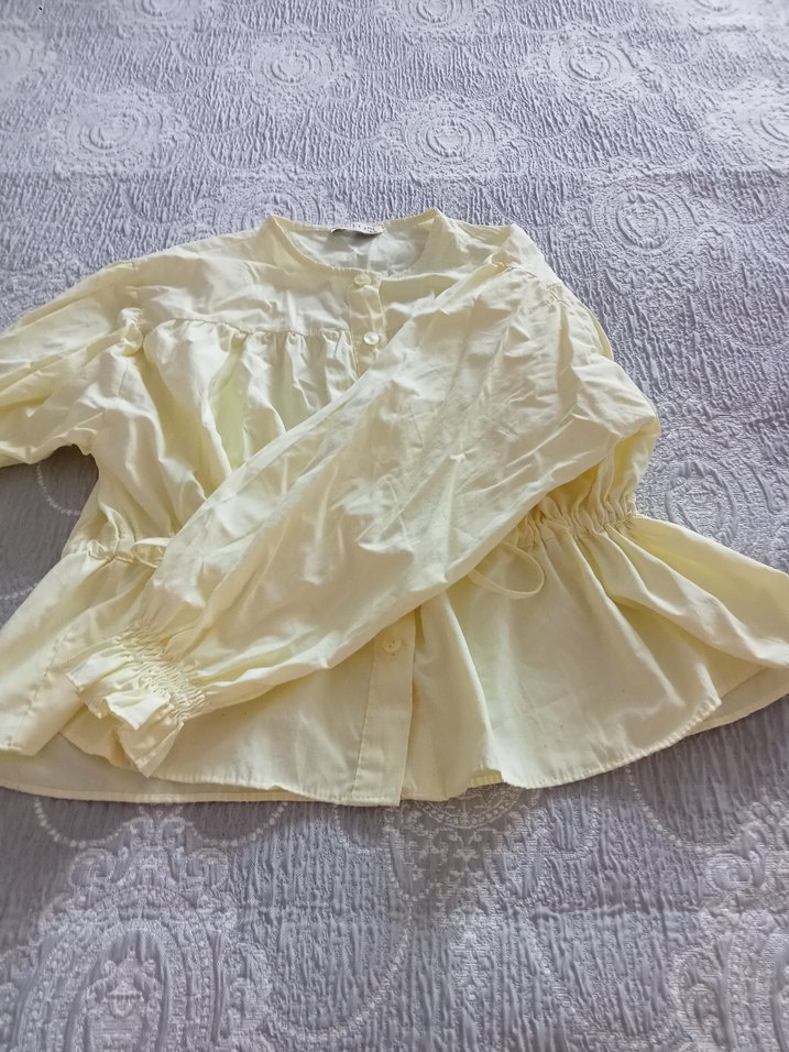 Sarı Bol Kesim Keten Kadın gömlek - Görsel 5