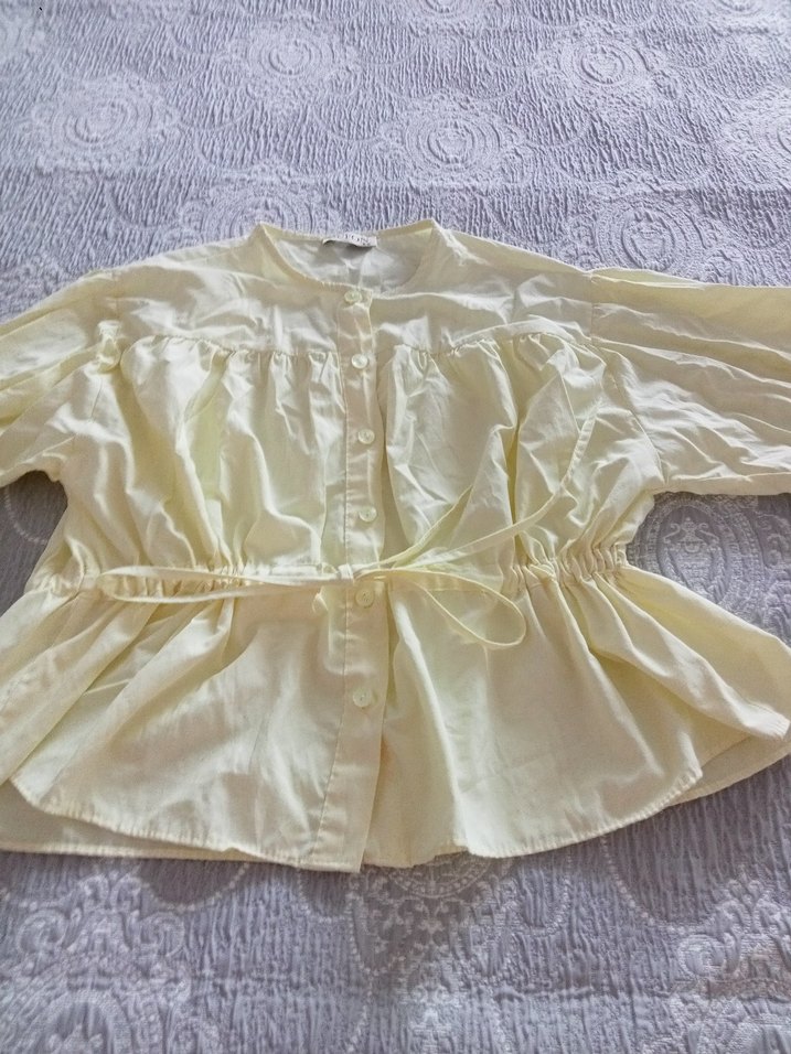 Sarı Bol Kesim Keten Kadın gömlek - Görsel 3