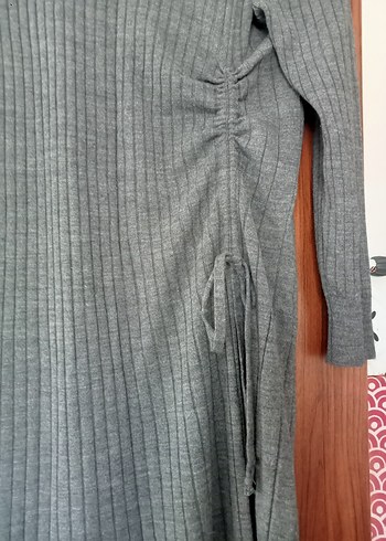 Gri Triko Uzun Kollu Kadın Elbise 40 beden uyumlu - Görsel 2