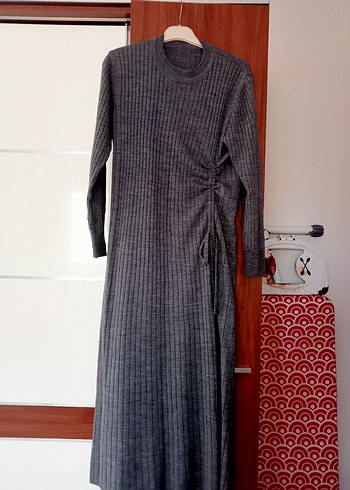 Gri Triko Uzun Kollu Kadın Elbise 40 beden uyumlu - Görsel 4