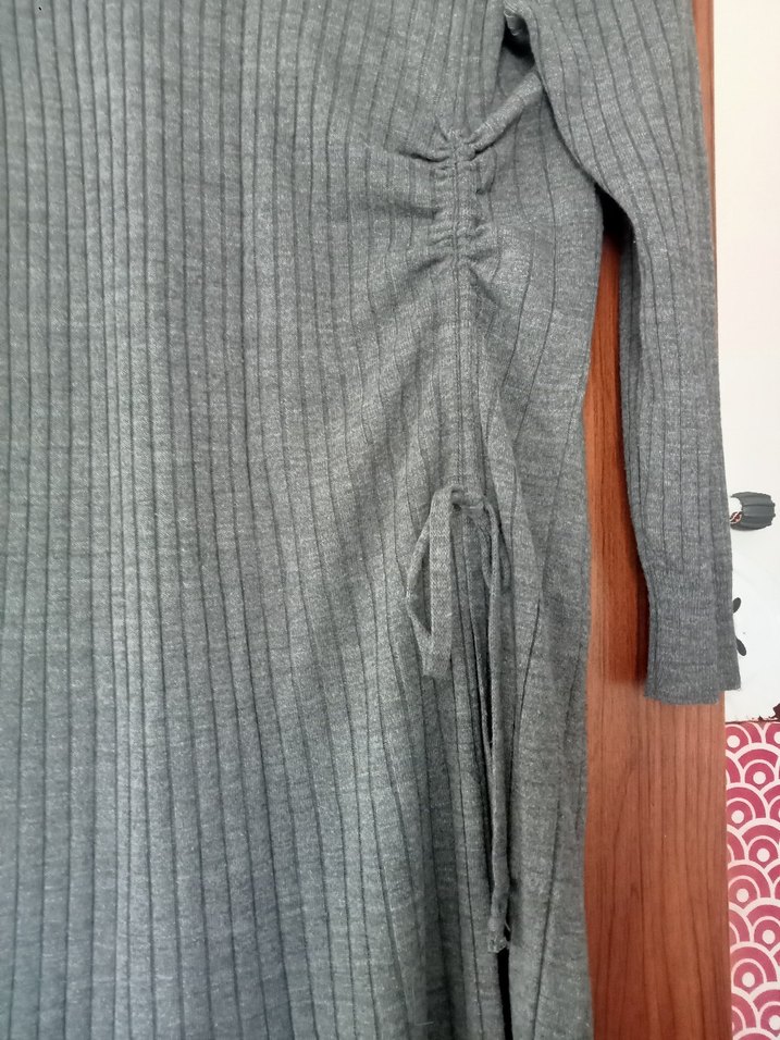 Gri Triko Uzun Kollu Kadın Elbise 40 beden uyumlu - Görsel 2