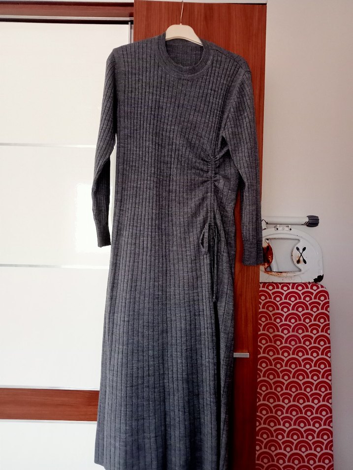 Gri Triko Uzun Kollu Kadın Elbise 40 beden uyumlu - Görsel 4