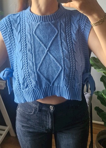 Mavi Örgü Süveter - Görsel 3