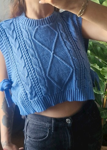 Mavi Örgü Süveter - Görsel 6