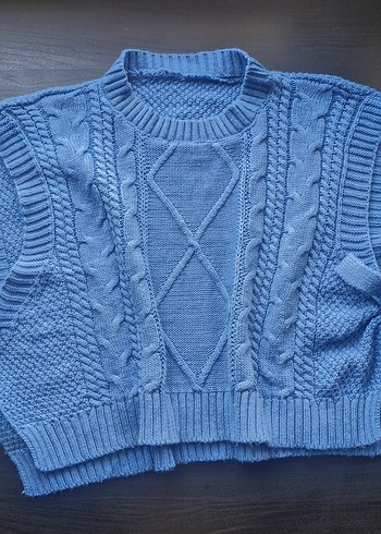Mavi Örgü Süveter - Görsel 7