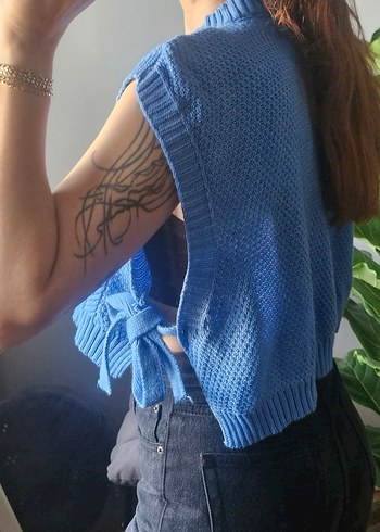 Mavi Örgü Süveter - Görsel 2
