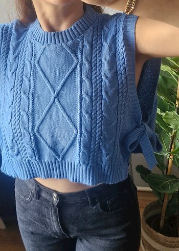 Mavi Örgü Süveter - Görsel 4