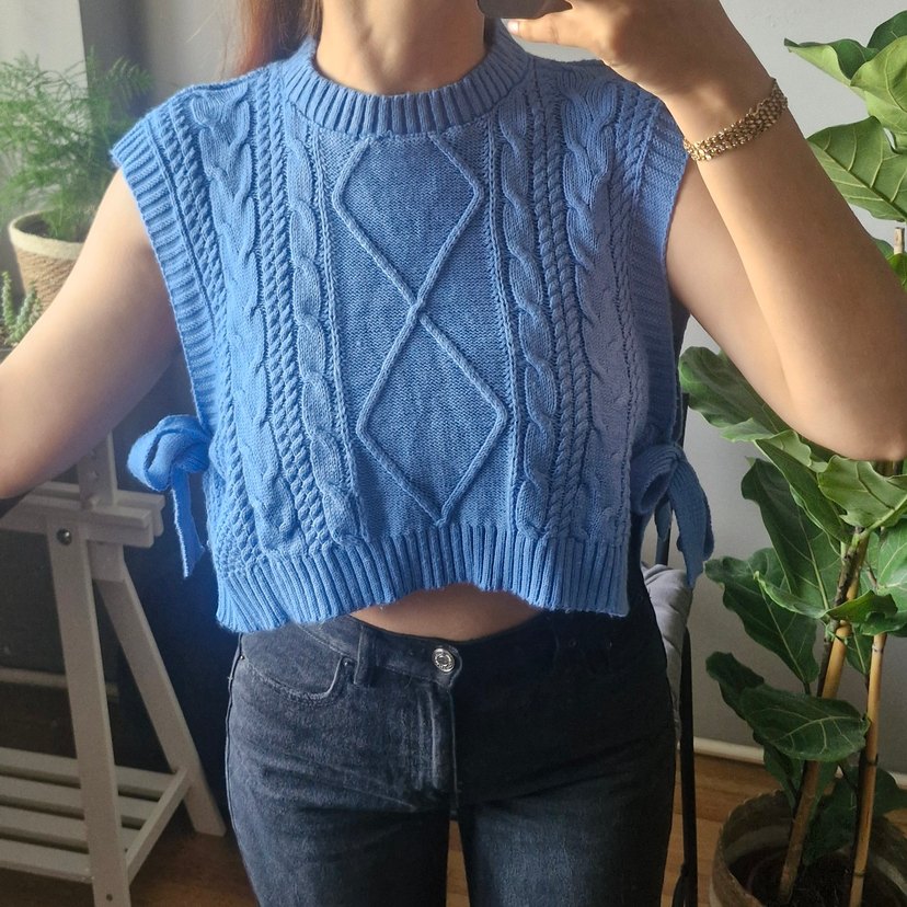 Mavi Örgü Süveter - Görsel 3