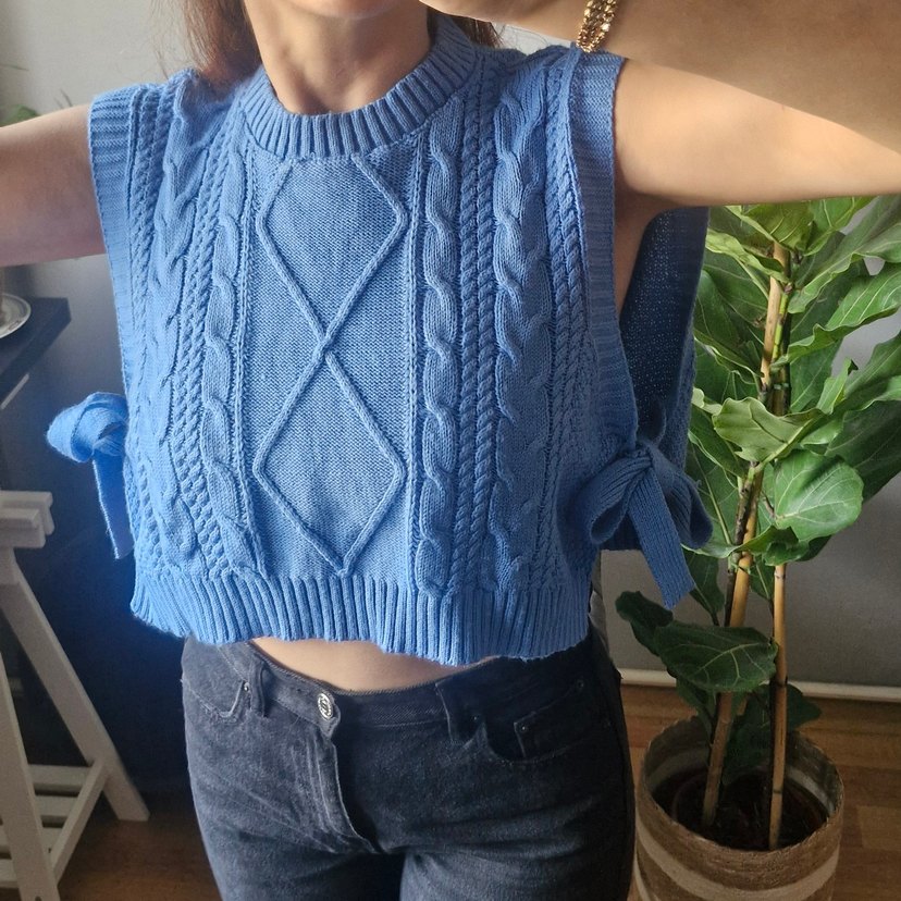 Mavi Örgü Süveter - Görsel 4