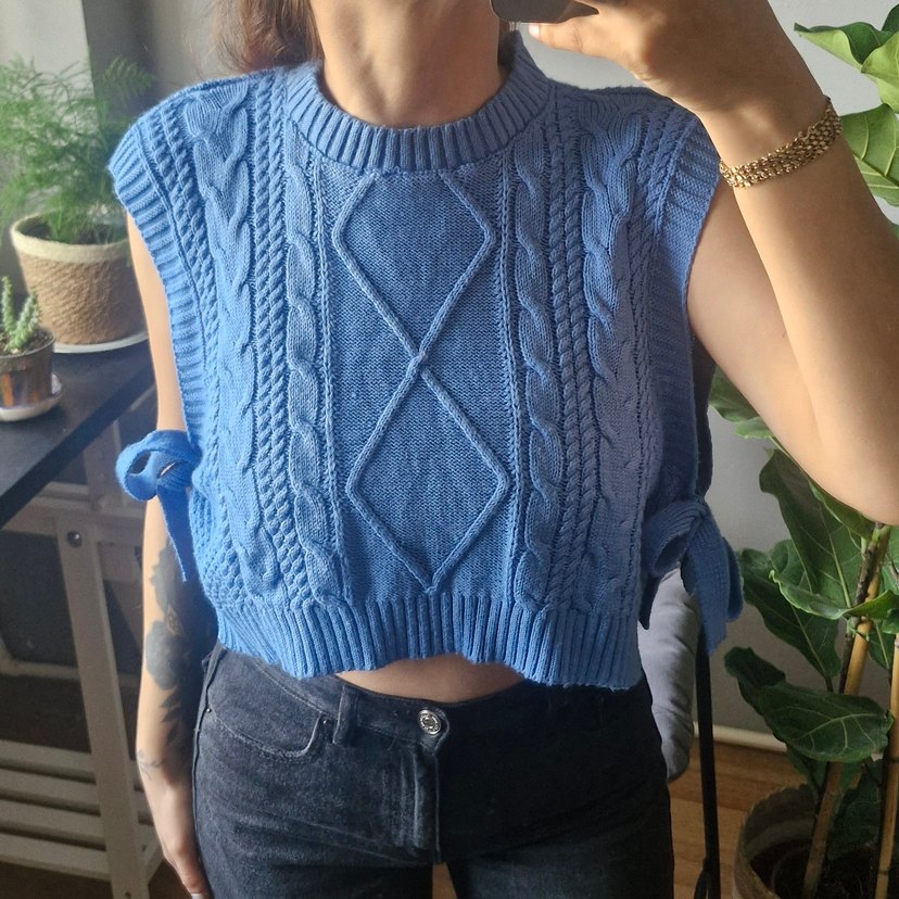 Mavi Örgü Süveter - Görsel 5