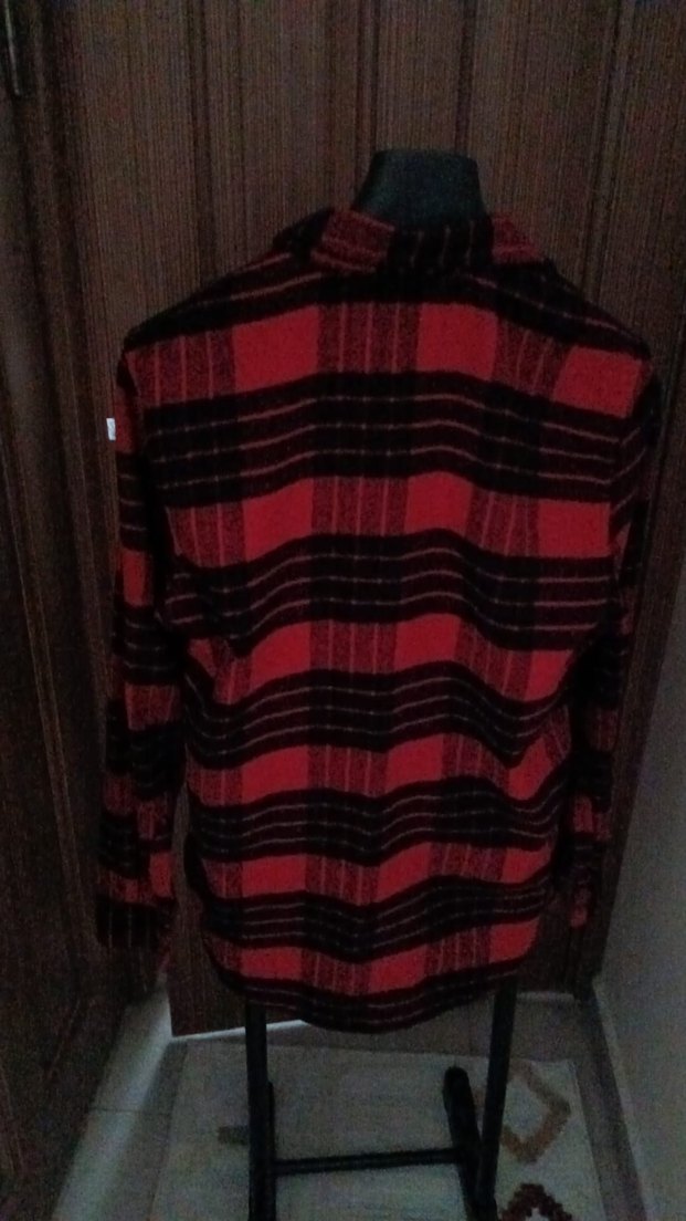 Erkek Kırmızı Kareli Düğmeli Gömlek - Görsel 2