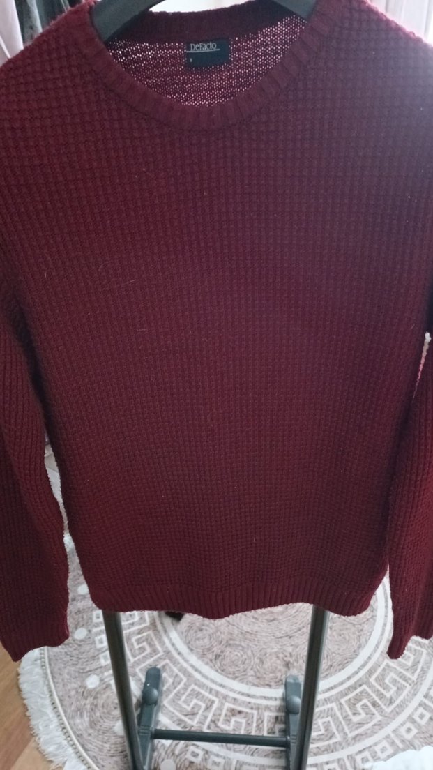 Bordo erkek Triko Kazak, Yuvarlak Yaka, Uzun Kollu - Görsel 2