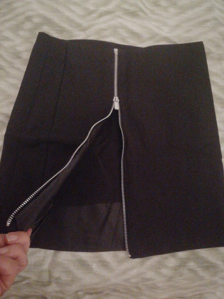 Fermuarlı Siyah Midi Mini Etek - Görsel 2