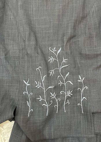 Gri Nakışlı Keten Kadın Takım - Görsel 2