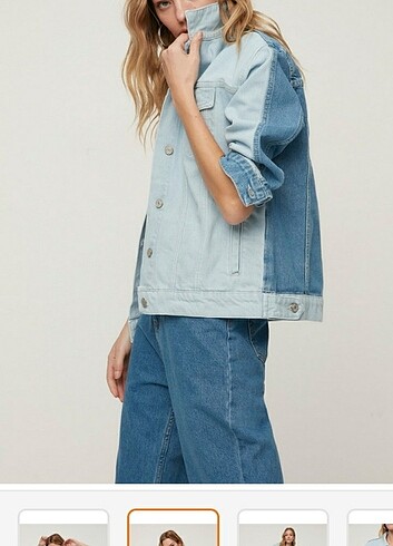 Mavi renk bloklu denim ceket