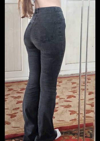 Zara Koyu Gri Yuksek Bel İspanyol Paca Jean