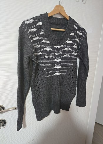 Gri Bohem Tarz Uzun Kollu Örgü Kazak - Görsel 3