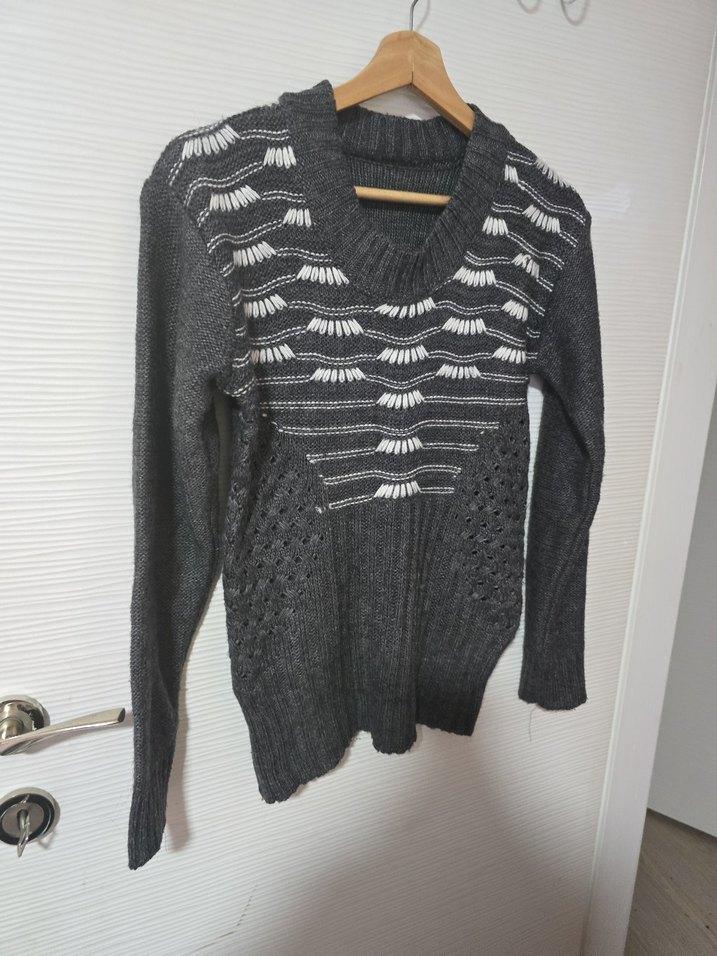 Gri Bohem Tarz Uzun Kollu Örgü Kazak - Görsel 3