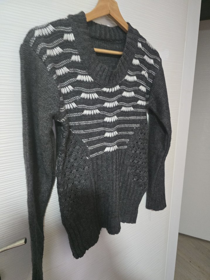 Gri Bohem Tarz Uzun Kollu Örgü Kazak - Görsel 2