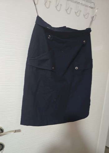 Kemer Detaylı Lacivert Hamile Midi Etek - Görsel 3