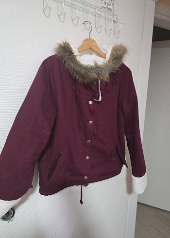 Kürklü Bordo Kadın Kışlık Mont - Görsel 3