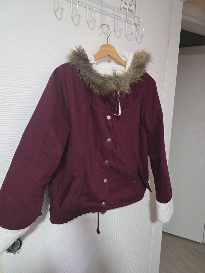 Kürklü Bordo Kadın Kışlık Mont - Görsel 3