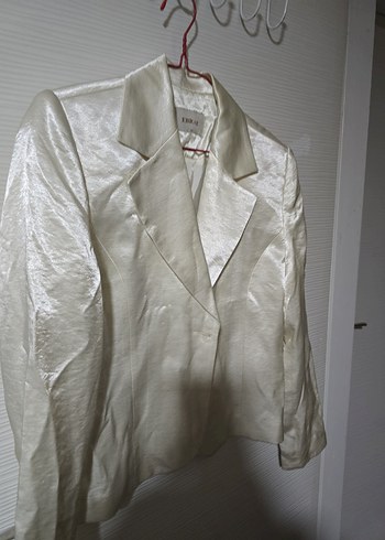 Beyaz Parlak Kadın Blazer Ceket - Görsel 3