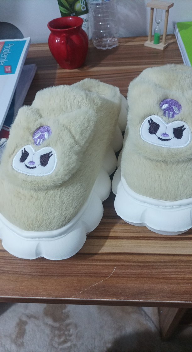 Beyaz Kürklü Kadın Ev Terliği Platform Topuklu - Görsel 2