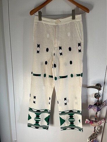 Zara Zara nakış işli keten pantolon