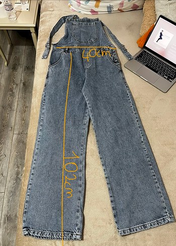 Kadın Mavi Denim Bol Paça Tulum - Görsel 5