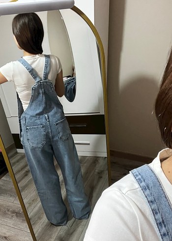 Kadın Mavi Denim Bol Paça Tulum - Görsel 4