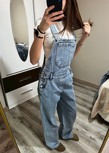 Kadın Mavi Denim Bol Paça Tulum - Görsel 3