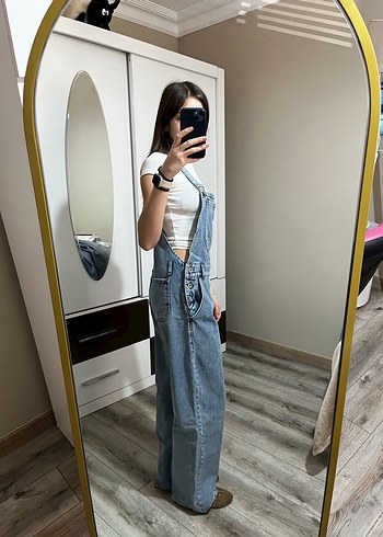 Kadın Mavi Denim Bol Paça Tulum - Görsel 2