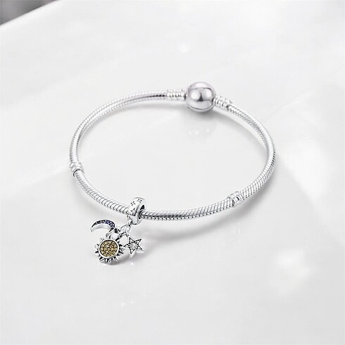 Pandora 925 ayar gümüş ay, yıldız ve güneş Charm