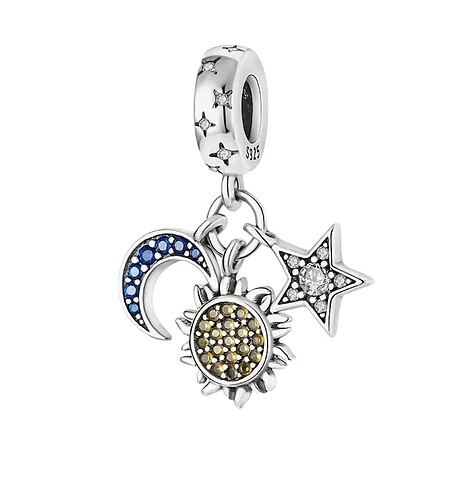  Beden 925 ayar gümüş ay, yıldız ve güneş Charm