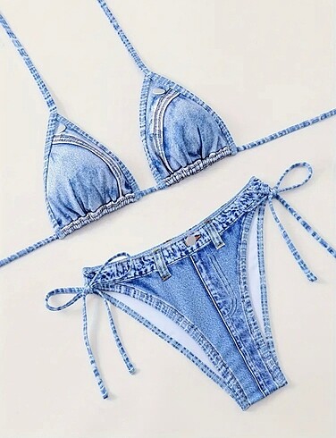 Jean denim kot baskili bikini