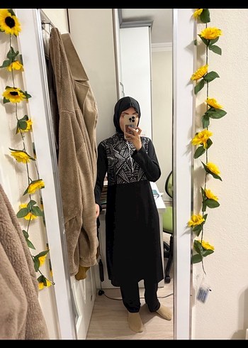 Siyah Uzun Kollu Bağlamalı Spor Tesettür Mayo - Görsel 4