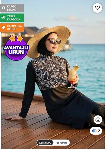 Siyah Uzun Kollu Bağlamalı Spor Tesettür Mayo - Görsel 2